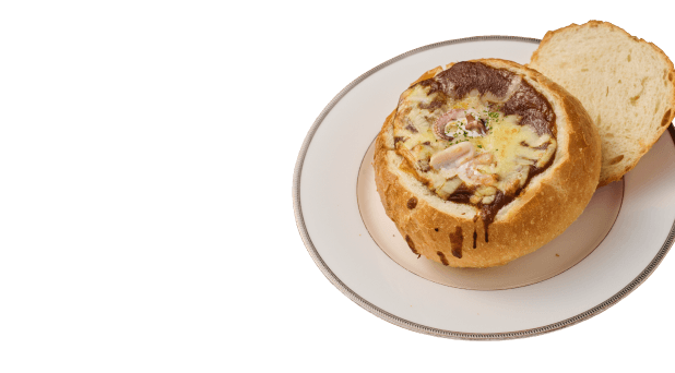 Seafood Curry in a bread case